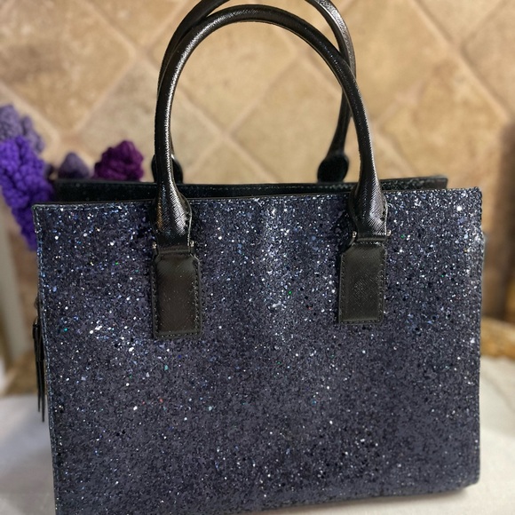 Kate Spade Cameron medium satchel in metallic midnight navy glitter - Picture 2 of 5